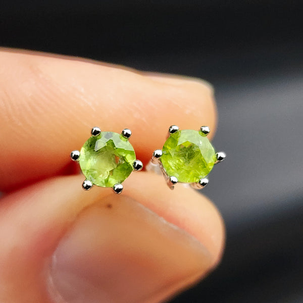 Natural Peridot & Solid Silver Stud Earrings