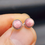 Natural Rhodochrosite & Solid Silver Round Stud Earrings