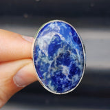 (T) Solid Sterling Silver & Natural Sodalite Oval Handmade Solitaire Ring