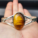 Solid Sterling Silver & Natural Tigers Eye Handmade Cuff Bracelet