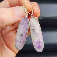 Solid Sterling Silver & Natural Lepidolite Handmade Hanging Hook Earrings