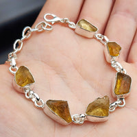 Solid Sterling Silver & Natural Raw Citrine Stone Handmade Chain Bracelet