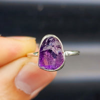 (O) Solid Sterling Silver & Natural Raw Amethyst Irregular Handmade Signet Ring