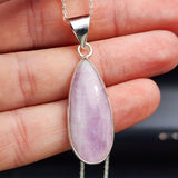 Solid Sterling Silver & Natural Kunzite Waterdrop Handmade Pendant Necklace