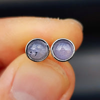 Natural Tanzanite & Solid Silver Round Stud Earrings