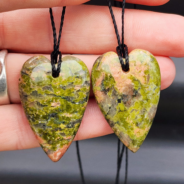 Natural Unakite Heart Pendant Necklace