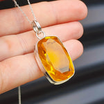 Solid Sterling Silver & Natural Citrine Handmade Pendant & Chain Necklace