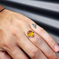 (Q) Solid Sterling Silver & Citrine Stone Pear Handmade Solitaire Ring