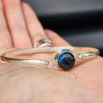 Solid Sterling Silver & Natural Labradorite Handmade Cuff Bracelet