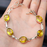 Solid Sterling Silver & Natural Citrine Stone Handmade Chain Bracelet