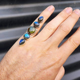 (Q) XL Solid Sterling Silver & Natural Labradorite Multi Setting Handmade Ring