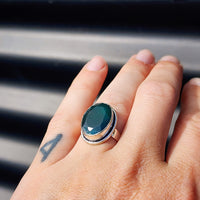 (Q) Solid Sterling Silver & Natural Emerald Handmade Solitaire Ring