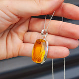 Solid Sterling Silver & Natural Citrine Handmade Pendant & Chain Necklace