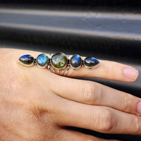 (Q) XL Solid Sterling Silver & Natural Labradorite Multi Setting Handmade Ring