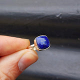 (Q) Solid Sterling Silver & Natural Lapis Lazuli Handmade Cushion Solitaire Ring