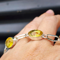 Solid Sterling Silver & Natural Citrine Stone Handmade Chain Bracelet