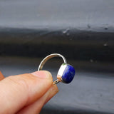 (Q) Solid Sterling Silver & Natural Lapis Lazuli Handmade Cushion Solitaire Ring