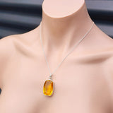 Solid Sterling Silver & Natural Citrine Handmade Pendant & Chain Necklace