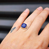 (Q) Solid Sterling Silver & Natural Lapis Lazuli Handmade Cushion Solitaire Ring