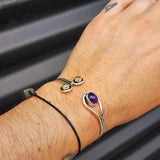 Solid Sterling Silver & Natural Amethyst + Citrine Handmade Cuff Bracelet