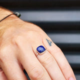 (Q) Solid Sterling Silver & Natural Lapis Lazuli Handmade Cushion Solitaire Ring