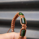 Natural Dark Greenstone Cylinder Macrame Bracelet (BROWN)