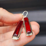 Solid Sterling Silver & Natural Garnet Handmade Hanging Hook Earrings