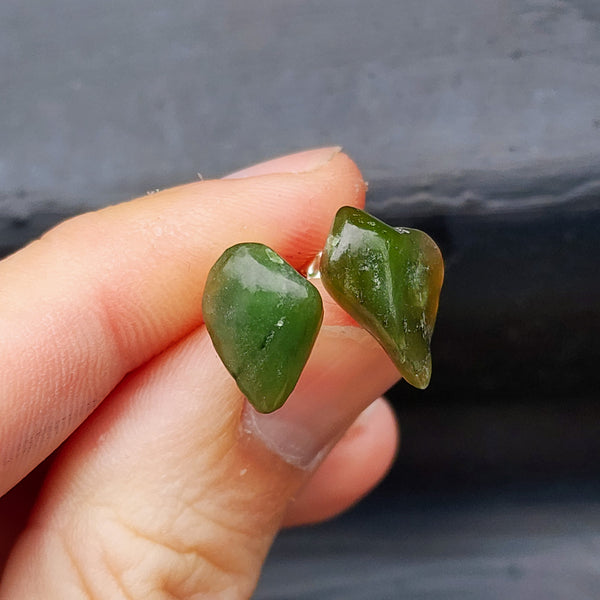 Irregular Greenstone & Solid Silver Stud Earrings (1A2C6)