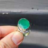 (Q) Solid Sterling Silver & Natural Emerald Handmade Solitaire Ring