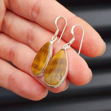 Solid Sterling Silver & Natural Tiger Eye Handmade Hanging Hook Earrings