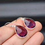 Solid Sterling Silver & Natural Amethyst Handmade Hanging Hook Earrings