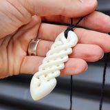 XL Natural Hand Carved Maori Bone Carving Pendant Necklace - Woven Twist