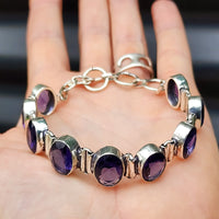 Solid Sterling Silver & Natural Amethyst Handmade Chain Bracelet