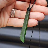 NZ Greenstone Pounamu Toki Pendant Necklace (N65)