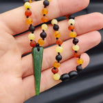 Amber & NZ Greenstone Teething Necklace - Mixed Raw Amber One Off Necklace (AG1)