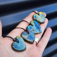 Natural Hand Carved Labradorite Heart Pendant Necklaces