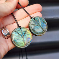 Natural Labradorite Round Peace Pendant Necklace