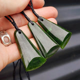 Natural Greenstone Fan Toki Pendant Necklace P5B1