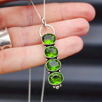 Handmade Solid Sterling Silver & 4x Setting Natural Peridot Pendant Necklace