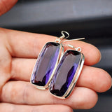 Solid Sterling Silver & Natural Amethyst Handmade Hanging Hook Earrings