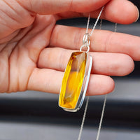 Solid Sterling Silver & Natural Citrine Handmade Pendant & Chain Necklace