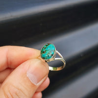 (R) Solid Sterling Silver & Natural Turquoise Handmade Solitaire Ring