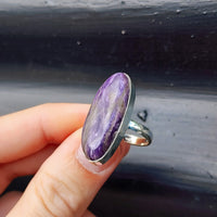 (T) Solid Sterling Silver & Natural Charoite XL Oval Handmade Solitaire Ring