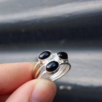 (R) Solid Sterling Silver & 3x Setting Black Onyx Stone Handmade Ring