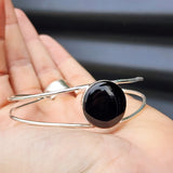 Solid Sterling Silver & Natural Black Onyx Handmade Cuff Bracelet