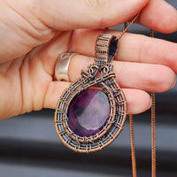 Handmade Copper & Natural Amethyst Wire Wrap Necklace