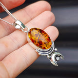 100% Solid Sterling Silver & Natural Amber Handmade Sun & Moon Necklace