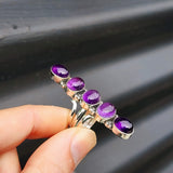 (Q) Solid Sterling Silver & Natural Amethyst XL Multi Setting Handmade Solitaire Ring