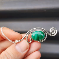 Solid Sterling Silver & Natural Malachite Handmade Pendant Necklace