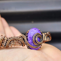 Handmade Copper & Natural Charoite Wrap Cuff Bracelet